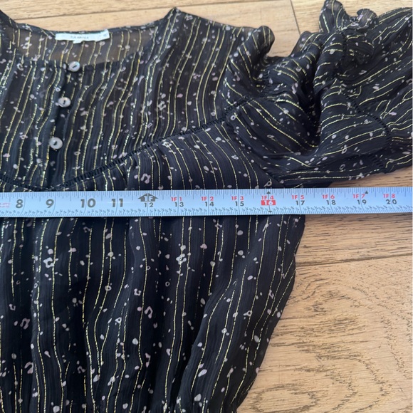 Tularosa Black Gold Metallic Pinstripe Tiered Ruffle Mini Dress XS Boho (598) - Picture 7 of 12